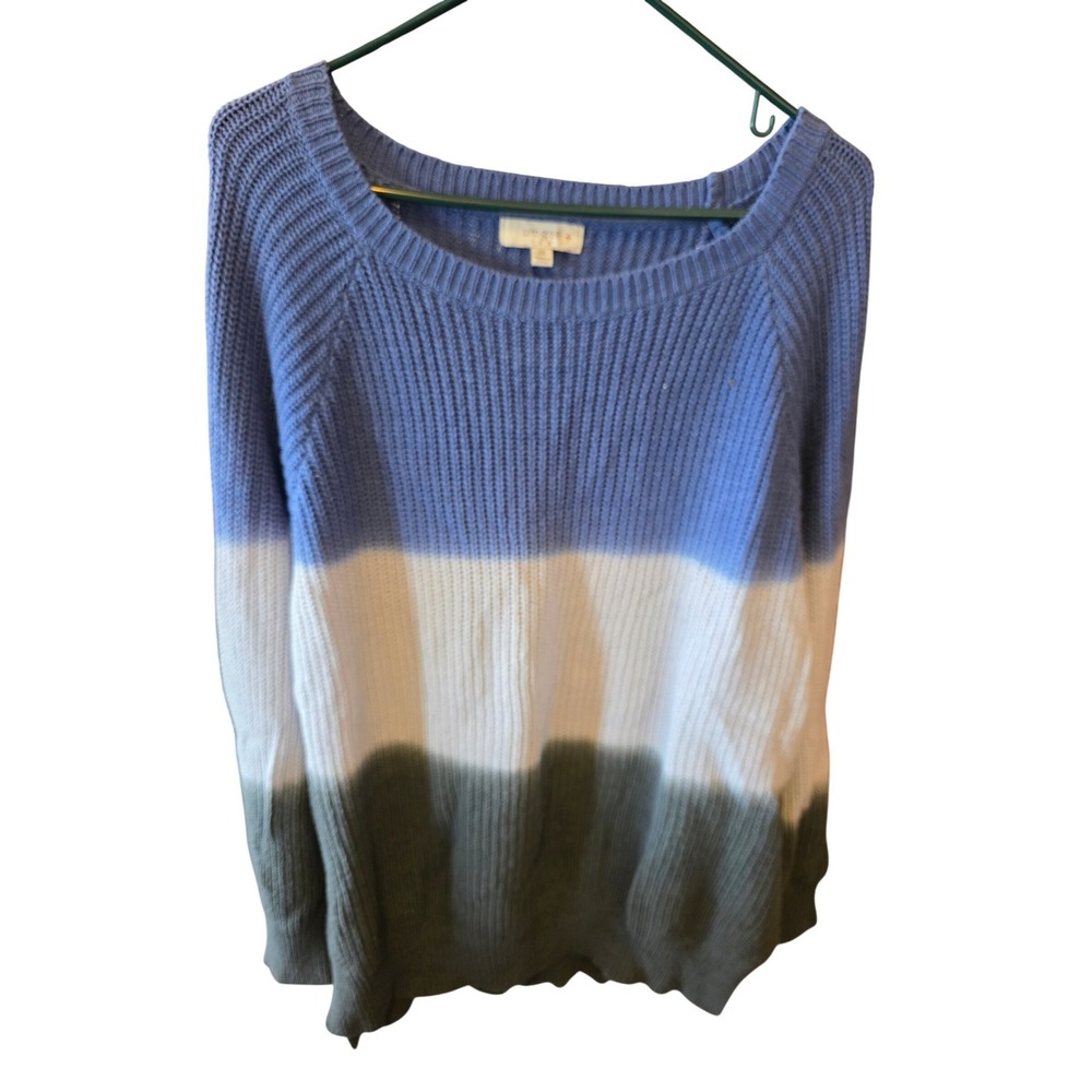 Umgee Plus Color Block Sweater Plus Size 2XL Blue White Green Coquette